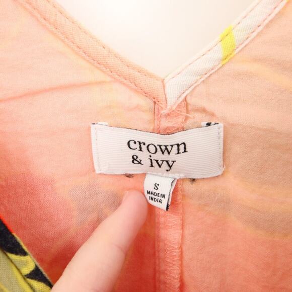 Crown & Ivy Dress Peach Floral Pattern Tassel V Neck Sundress Bell Sleeve Double - Picture 6 of 10